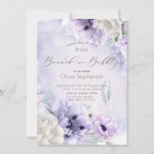 Invitation Brunch Bubbly Fête des mariées aquarelle Lilac Pop (Devant)