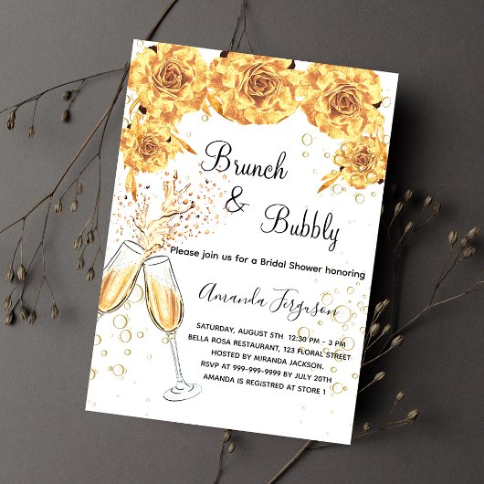 Invitation Brunch Bubbly Fête des mariées bulles d'or