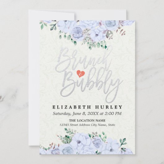 Invitation Brunch Bubbly Fête des mariées Chic Aquarelle Flor (Devant)