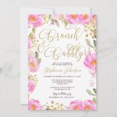 Invitation Brunch & Bubbly Fête des mariées florale rose et o (Devant)