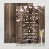 Invitation Brunch & Bubbly Fête des mariées florale rustique (Devant / Derrière)