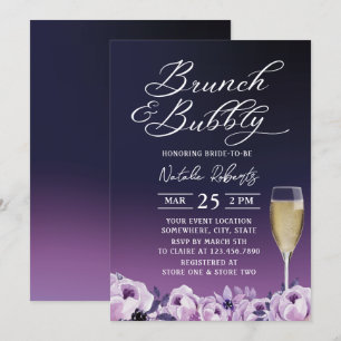 Invitation Brunch Bubbly Fête des mariées florale violette pr