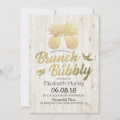 Invitation Brunch & Bubbly Fête des mariées Gold Ananas Bois (Devant)
