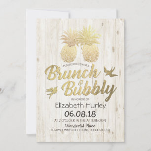Invitation Brunch & Bubbly Fête des mariées Gold Ananas Bois