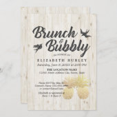 Invitation Brunch & Bubbly Fête des mariées Gold Ananas Bois (Devant / Derrière)