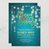 Invitation Brunch Bubbly Fête des mariées Gold Script Turquoi (Devant / Derrière)