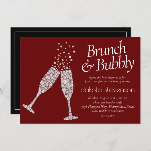Invitation Brunch Bubbly | Fête des mariées noir noir foncé (Devant / Derrière)