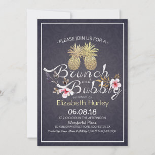 Invitation Brunch Bubbly Fête des mariées or ananas couple