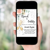 Invitation Brunch Bubbly Fête des mariées rose or fleuri