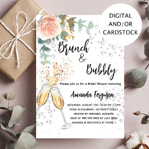 Invitation Brunch Bubbly Fête des mariées rose or fleuri