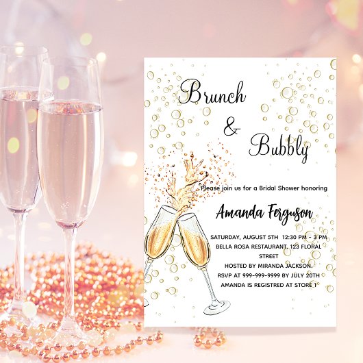 Invitation Brunch Bubbly Fête des mariées rose pâle glamour