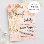 Invitation Brunch Bubbly Fête des mariées rose pampas herbe<br><div class="desc">Une invitation moderne, élégante et glamour pour une Fête des mariées de brunch Bubbly. Un or rose rustique, arrière - plan à dégradé rose vif avec des bulles, une paire de flûtes, des lunettes, des roses roses rousses et de l'herbe de pampas. Le nom est écrit avec un script de...</div>