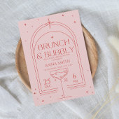 Invitation Brunch & Bubbly Fête des mariées rouge rose rétro