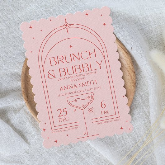 Invitation Brunch & Bubbly Fête des mariées rouge rose rétro