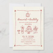 Invitation Brunch & Bubbly Fête des mariées rouge tirée à la (Devant)