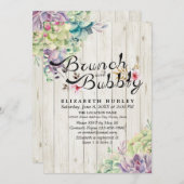 Invitation Brunch Bubbly Fête des mariées Succulent Bois rust (Devant / Derrière)