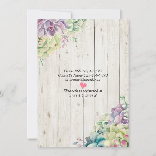 Invitation Brunch Bubbly Fête des mariées Succulent Bois rust (Dos)