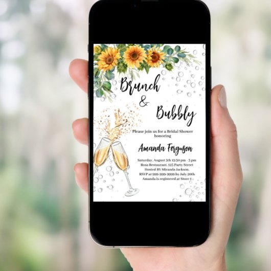 Invitation Brunch Bubbly Fête des mariées tournesol verdure