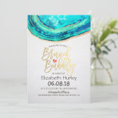 Invitation Brunch Bubbly Fête des mariées Turquoise Gold Agat (Debout devant)