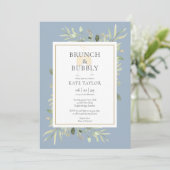 Invitation Brunch Bubbly Fête des mariées verdure Dusty Blue (Debout devant)