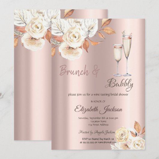 Invitation Brunch & Bubbly Fleurs d'Automne Réception de Mari (Devant / Derrière)