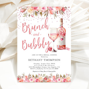Invitation Brunch & Bubbly Fleurs Roses pour une Baby Shower