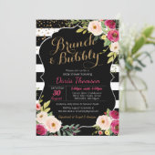Invitation Brunch & Bubbly Floral Black White Rose Douche (Debout devant)