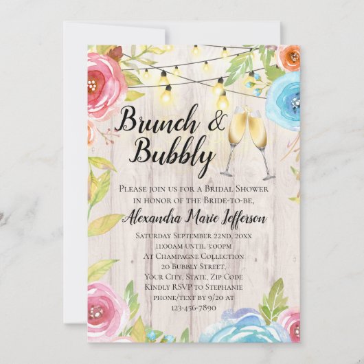 Invitation Brunch Bubbly Flower Country String Mariage (Devant)