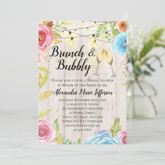 Invitation Brunch Bubbly Flower Country String Mariage (Debout devant)