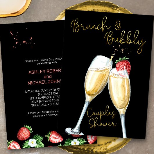 Invitation Brunch Bubbly fraise Champagne Couples Douche