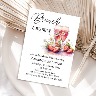 Invitation Brunch Bubbly Fraises Fête des mariées Champagne