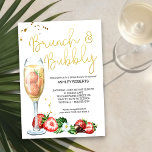 Invitation Brunch Bubbly Fraises Fête des mariées Champagne<br><div class="desc">Brunch & Bubbly Bridal Shower Invitation - parfait pour un brunch ou une fête de thé dans le jardin d'été. Le design présente une aquarelle illustrant des fraises, un verre de champagne et un élégant lettrage à la main en or. Le modèle est mis en place pour que vous personnalisiez...</div>