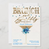 Invitation Brunch Bubbly Gold Turquoise Blue Floral Fête des (Devant)