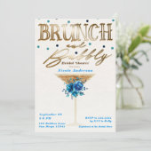 Invitation Brunch Bubbly Gold Turquoise Blue Floral Fête des (Debout devant)