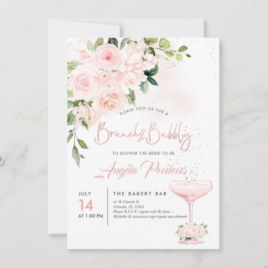 Invitation Brunch Bubbly H2 Blush Anthuriums Roses Paeonies  (Devant)
