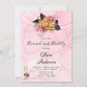 Invitation Brunch & Bubbly I à encres florales rose de luxe (Devant)