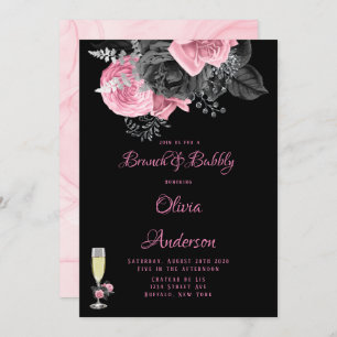 Invitation Brunch & Bubbly I à encres florales rose de luxe
