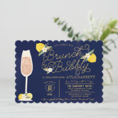 Invitation Brunch & Bubbly Lemon Gold Fête des mariées bleue (Debout devant)