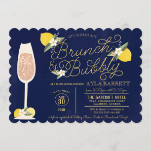 Invitation Brunch & Bubbly Lemon Gold Fête des mariées bleue