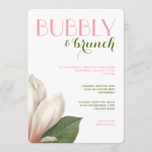 Invitation Brunch Bubbly Magnolia Sud Blanc vert rose
