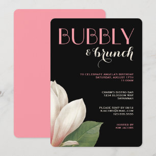 Invitation Brunch Bubbly Magnolia Sud Noir d'ivoire rose