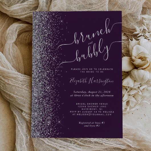 Invitation Brunch & Bubbly Mariage Violet Argent