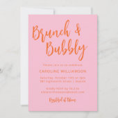 Invitation Brunch Bubbly Moderne Écriture Rose Orange (Devant)