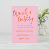 Invitation Brunch Bubbly Moderne Écriture Rose Orange (Debout devant)