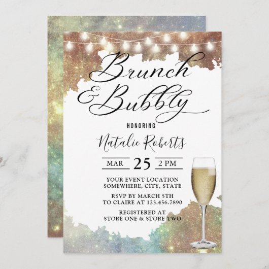 Invitation Brunch & Bubbly Parties scintillant moderne Fête d (Devant / Derrière)