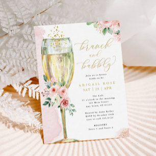 Invitation Brunch & Bubbly Pink Gold Fête des mariées Florale