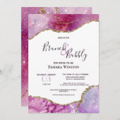 Invitation Brunch & Bubbly Pink Purple Gold Agate Douche (Devant / Derrière)