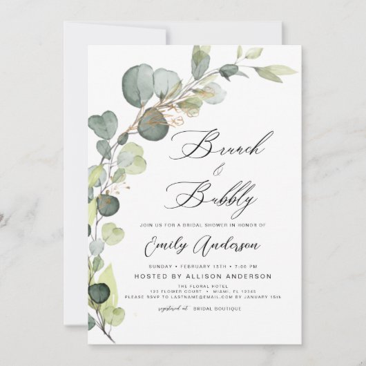 Invitation Brunch & Bubbly Réception de Mariage Verdure Eucal (Devant)