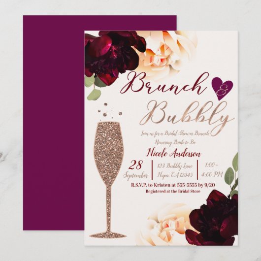 Invitation Brunch & Bubbly Rose Fête des mariées d'or (Devant / Derrière)