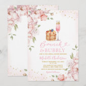 Invitation Brunch & Bubbly Rose Floral Vin Fête des mariées (Devant / Derrière)